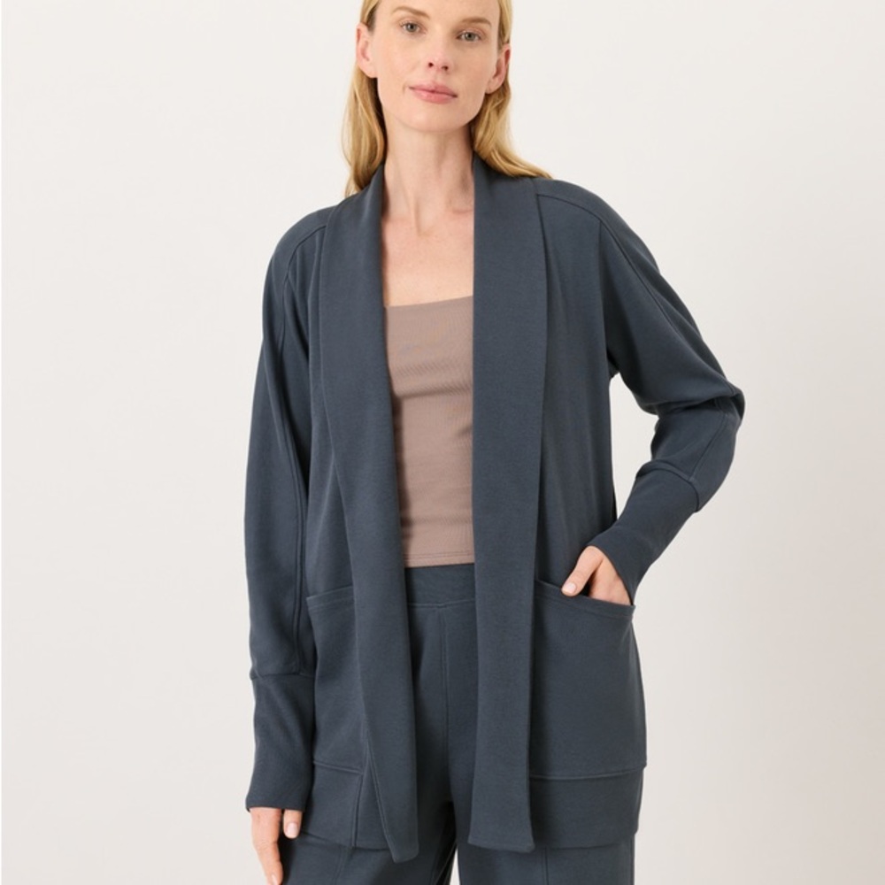 Pact Women's Slate Blue Open-Front Cardigan